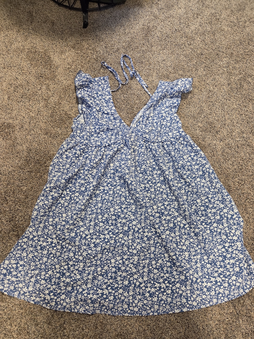 Shein SMALL Babydoll Blue Floral Tie-Back Dress EUC